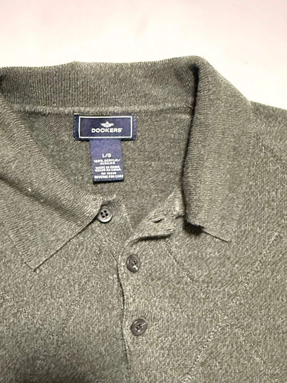 Dockers Men's Olive Green V-Neck Polo Sweater